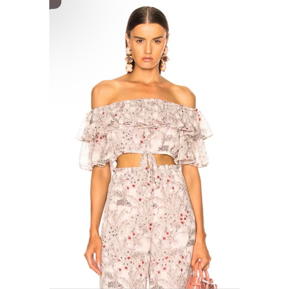 ALEXIS Adona Top Misty Rose Floral Off Shoulder  Crop Blouse Size S $330
